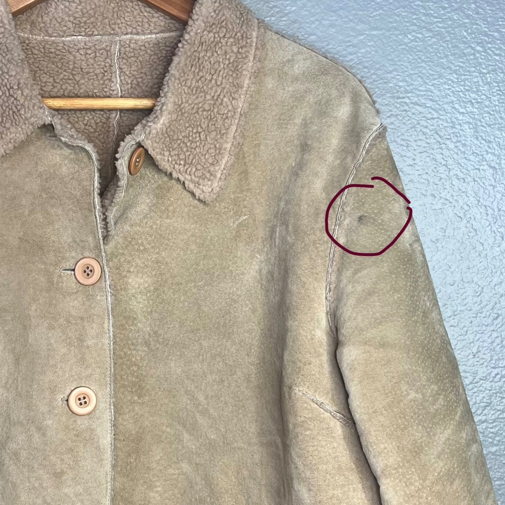 Brandon Thomas Y2K Leather Suede Jacket‎ Womens Sz XL Faux Sherpa Lined Longline - Picture 10 of 10